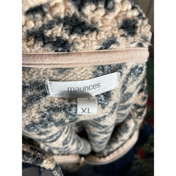 Maurices XL Sherpa Leopard 1/4 Zip Pullover Top Pockets Soft Black Tan - Picture 9 of 9